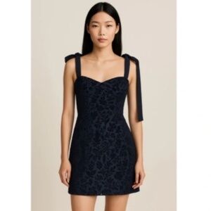 NWT House of Harlow 1960 Mini Boho Chic Floral Bow Tie Sleeves Dress Velvet XS